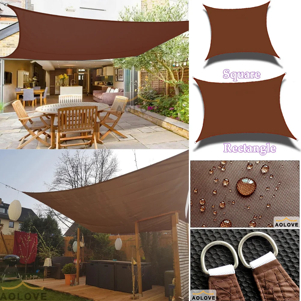 Waterproof Sun Shade Sail Canopy Brown 420D Oxford 98%UV Block Sun Shelter Outdoor Facility Activities Backyard Awning Camp Tent