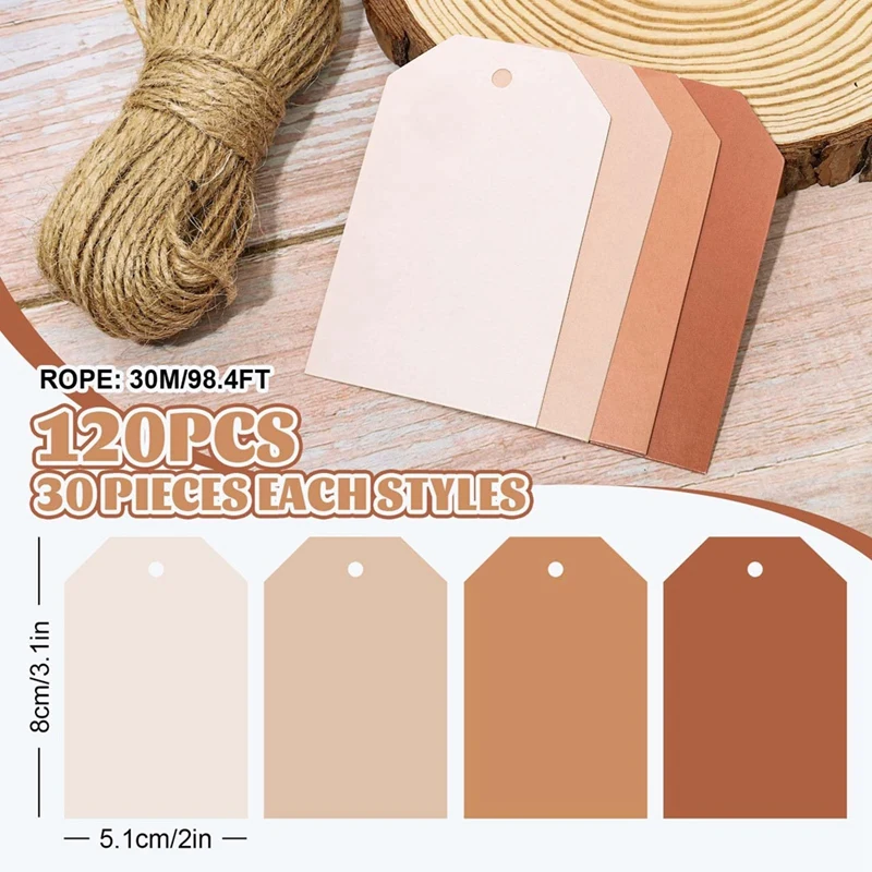 علامات هدايا تيراكوتا ، ملصقات معلقة بحبل ، علامات فارغة ، 4 ألوان صلبة متدرجة ، كميات كبيرة ملونة ، من من من من ورق من خشب التيراكوتا