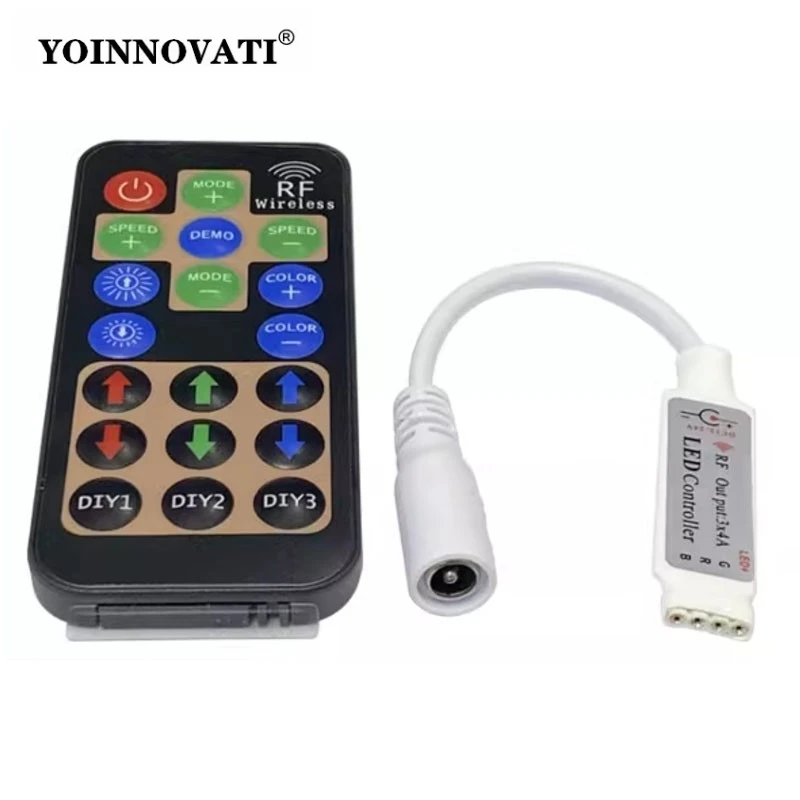 19-Key Mini RF Wireless Remote Control with DIY Function, DC12-24V 12A Dimmer Controller Kit for 5050 RGB LED Strip Lighting