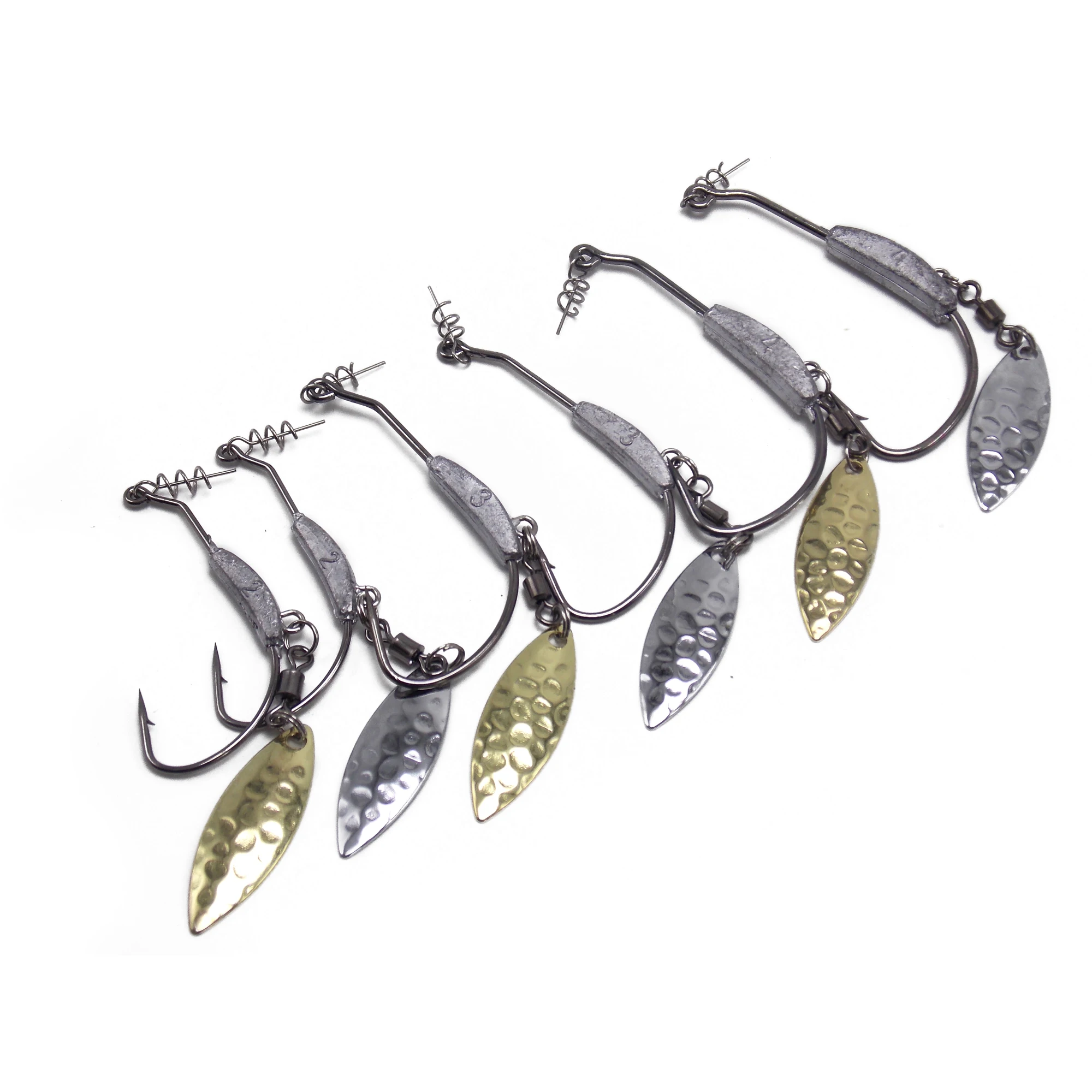 CATCHSIF 16pcs Weighted Hooks box set with blades for weedless soft worm pin spring flash