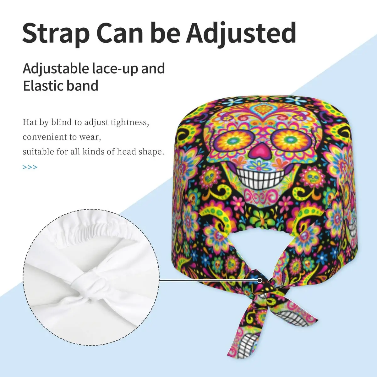 مخصص السكر الجمجمة يوم الموتى الفن الطاقم الطبية الدعك قبعة النساء الرجال ل قبعة الطاهي فرك قبعات #3