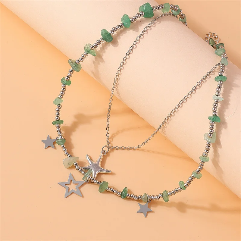 Aihua Boho Kpop Bunte Unregelmäßige Naturstein Hohl Stern Anhänger Halsband Halskette Frauen Goth Perle Kette Y2K Schmuck Zubehör – Detail 5