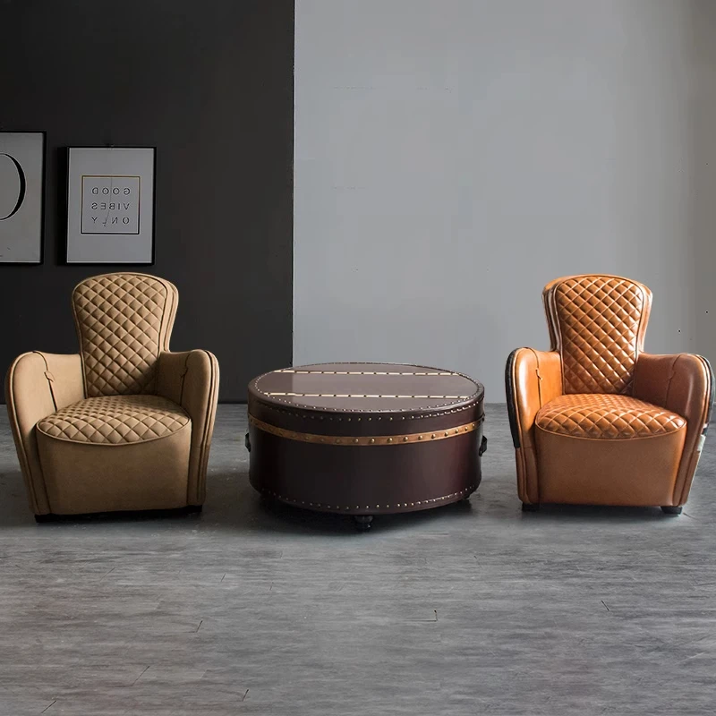 

Мебель для небольших квартир, круглый кожаный журнальный столик, дизайн гостиной в стиле ретро, компактный центральный стол для проживания в семье в отеле