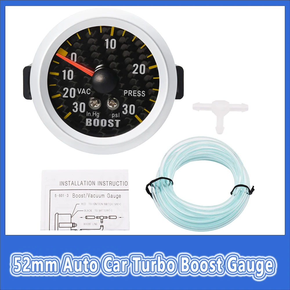 52mm Auto Zeiger Manometer Boost Gauge -30 ~ 30 psi analoge Kohle faser Gesichts sensor Autozubehör Benzinmotor