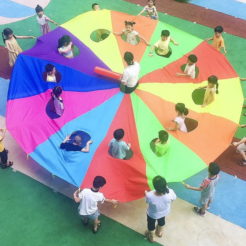 Outdoor Regenbogen Regenschirm Spielzeug schlagen einen Maulwurf Eltern-Kind-Spiele Fallschirm Kindergarten Team Spaß Sport sensorische Integration Training