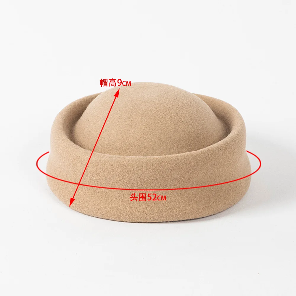 New Women Wool Felt Berets Hat Vintage Hard Concave Top Fedoras Hats Wedding Fascinator Hats Wedding Cocktail Party Pillbox Cap