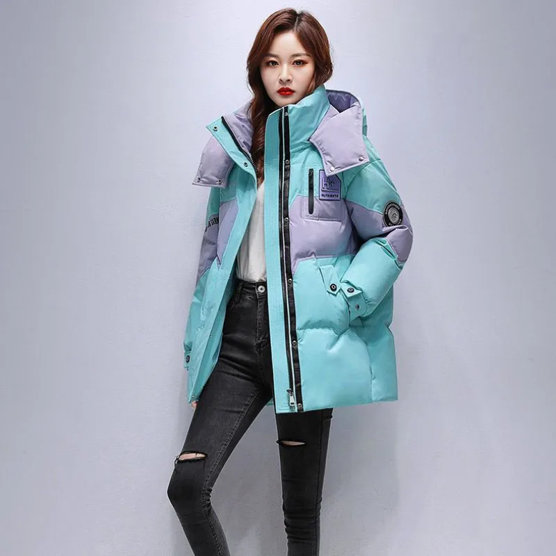 

Contrast Stitching Eiderdown Cotton-Padded Jacket Women Overcoat Winter 2024 New To Overcome Loose Long Thick Warm Cotton Jacket