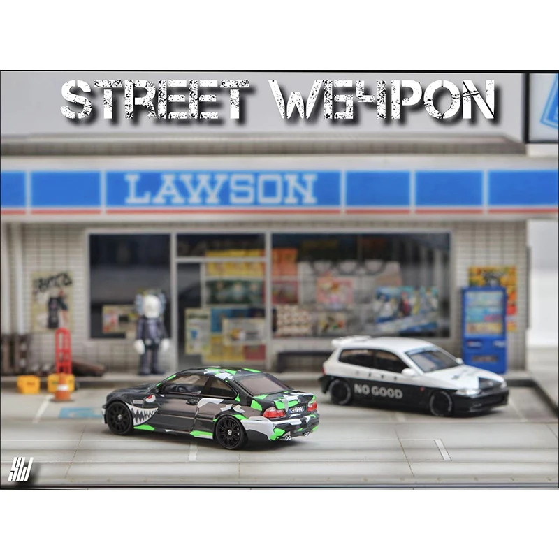 SW In Stock 1:64 E46 M3 Shark Diecast Diorama Car Model Collection Miniature Carros Toys Street Weapon