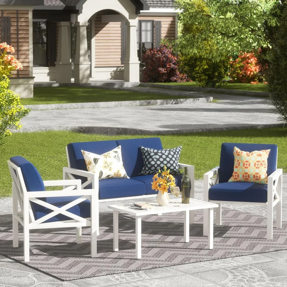 

Outdoor Patio Furniture 4 Pieces Set, Modern Patio Conversation Sets, Outdoor Sectional Metal Sofa with 5.5 Inch Cushion