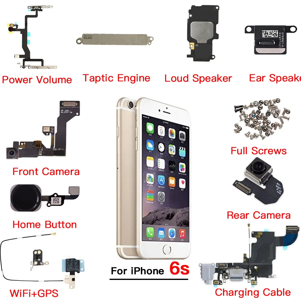 Inner Parts For iPhone 6s Front Camera Power Volume Home Button Flex Cable Earpiece Loud Speaker Full Screws