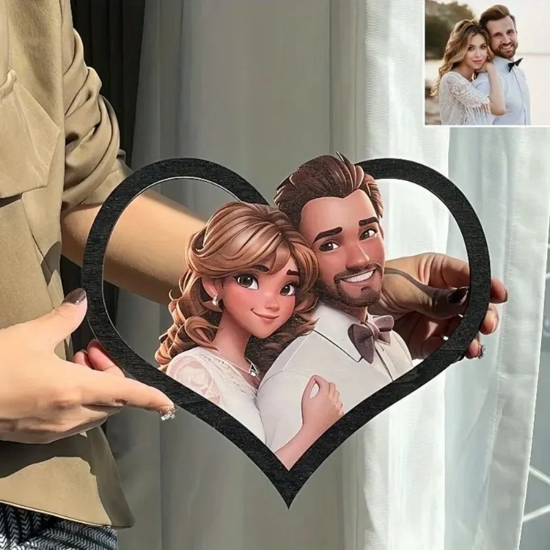  Personalized Custom Photo To Wooden Frame Custom Name Wall Sticker Desktop Ornament Valentine Wedding Anniversary Gift