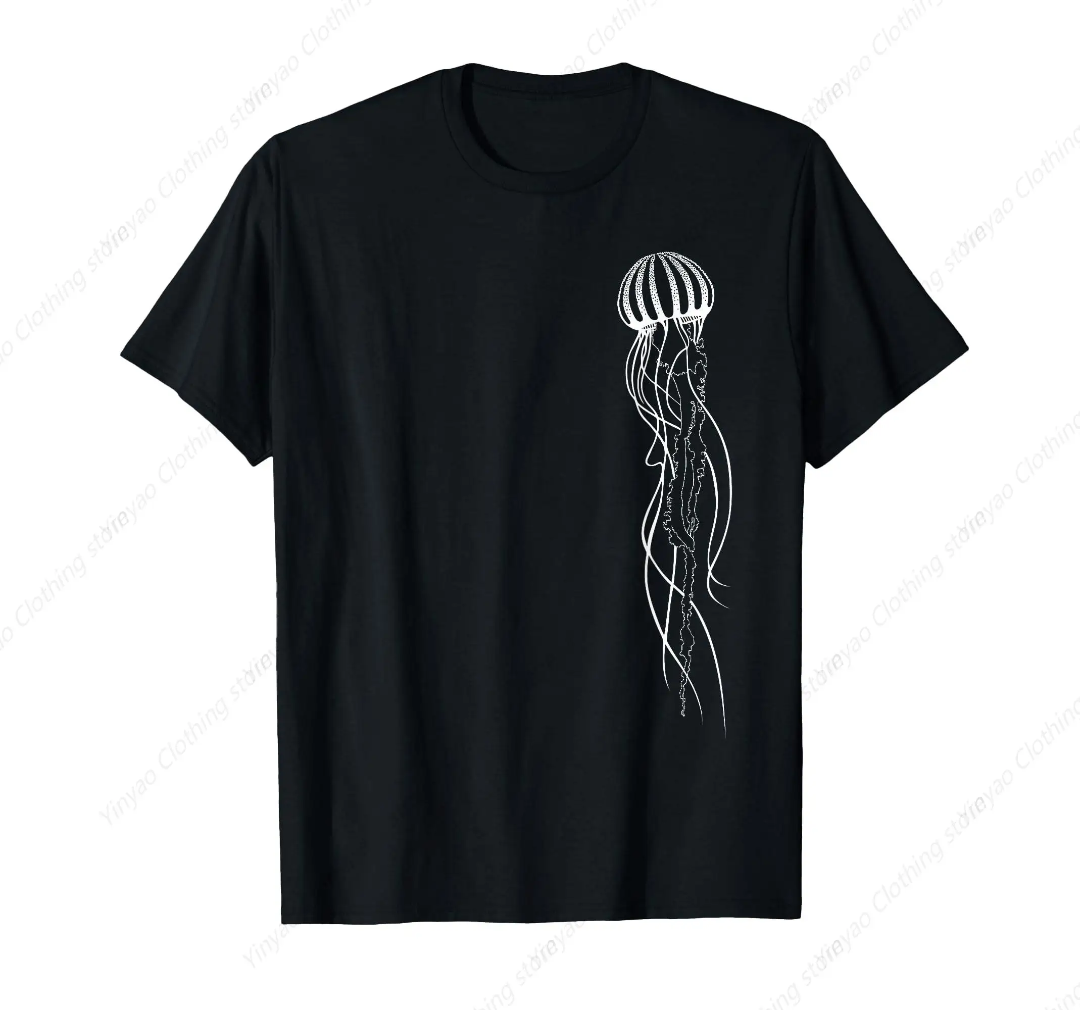 Minimally designed jellyfish marine organism T-shirt for men and women loose and versatile short sleeved cotton top