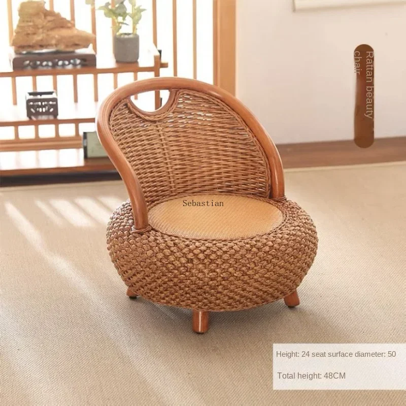 Vine Woven Chairs Household Small Chairs Courtyard Low Stools Balcony Back Garden Furniture Single Person Rattan Chairs