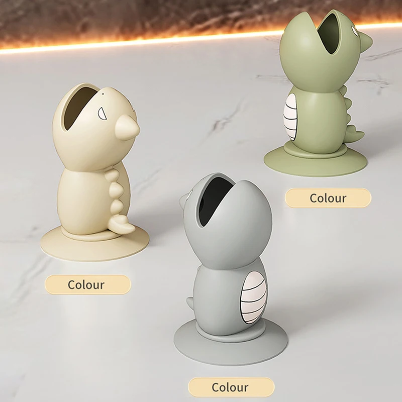 HUA ฝาครอบแปรงฟันหมวกขาตั้งน่ารักยืนแบบพกพาหัวแปรงสีฟันน่ารักไดโนเสาร์รูปร่างซิลิโคนดูดถ้วย