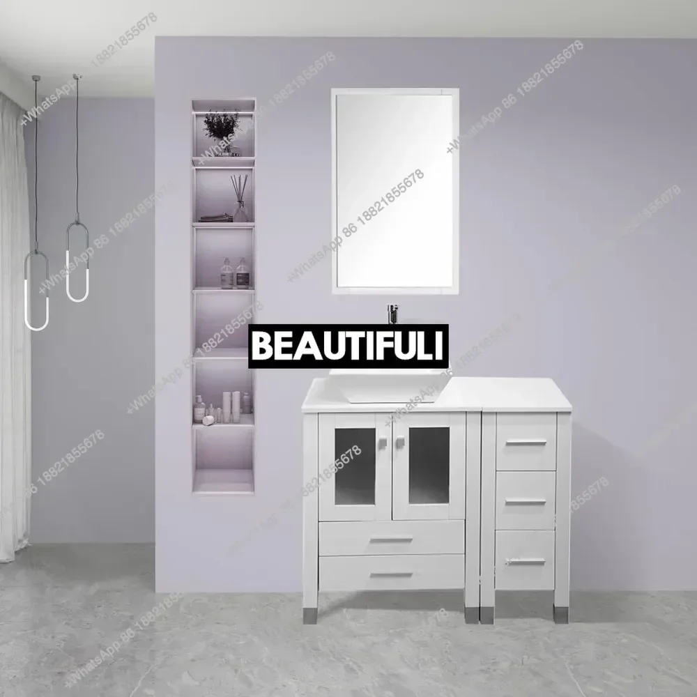 Z136Bathroom Vanity Sink Combo White with Free Standing Small Side Cabinet, Ceramic Vessel Sink & Water Save Faucet & Pop Up Dra