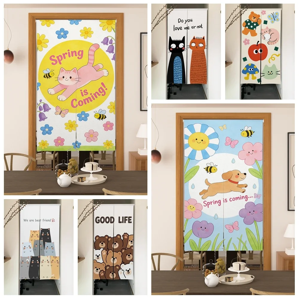 Japanese Split Noren Cartoon Pattern Door Curtain Fabric Kitchen Bedroom Partition Blind Privacy Protection Decor Half-Curtains