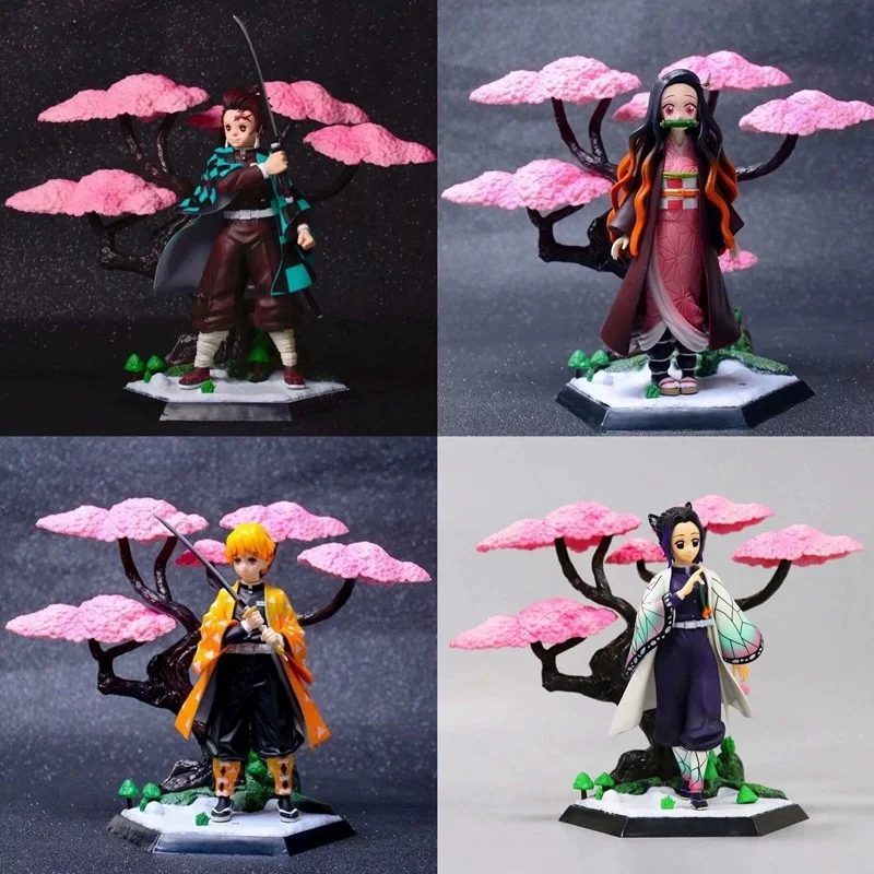 19CM Demon Slayer GK Nezuko Tanjiro Zenitsu cos Sakura style PVC doll desktop ornament anime gift collection