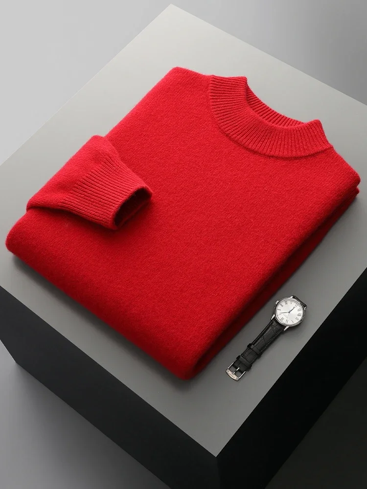 الخريف الشتاء سميكة الرجال رداء علوي من الصوف وهمية الرقبة طويلة الأكمام البلوز الذكية عادية البلوز 100% ميرينو الصوف الذكور تريكو القمم #4