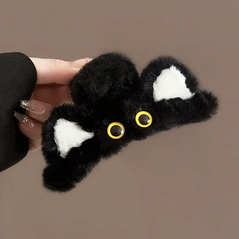 

NEW Cute Cartoon Black Plush Cat Hair Claw Autumn and Winter Claw Clip Trendy Crab Hair Clip for Women Girls Hair Accessories