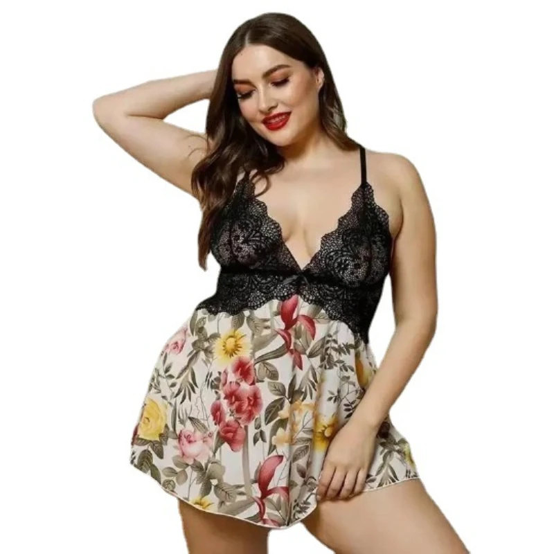 Women's Bra Plus Size Fat Lady Sexy Halter Short Nightdress Home Suit Women's Pajamas Elegant Women's Suit Nighty for Women