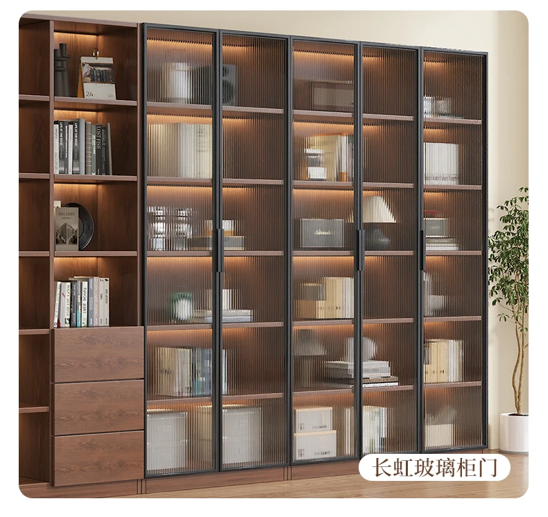 

Customized retro style second-hand bookcase, glass door display wine cabinet, home living room integrated, whole wall to top boo