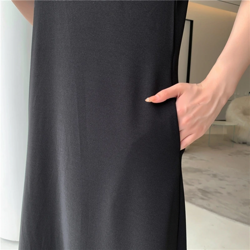 ฤดูร้อน Oversize สีทึบรอบคอแขนสั้นเสื้อยืดผู้หญิงแฟชั่นหลวมสบายๆ A-Line ชุดยาว