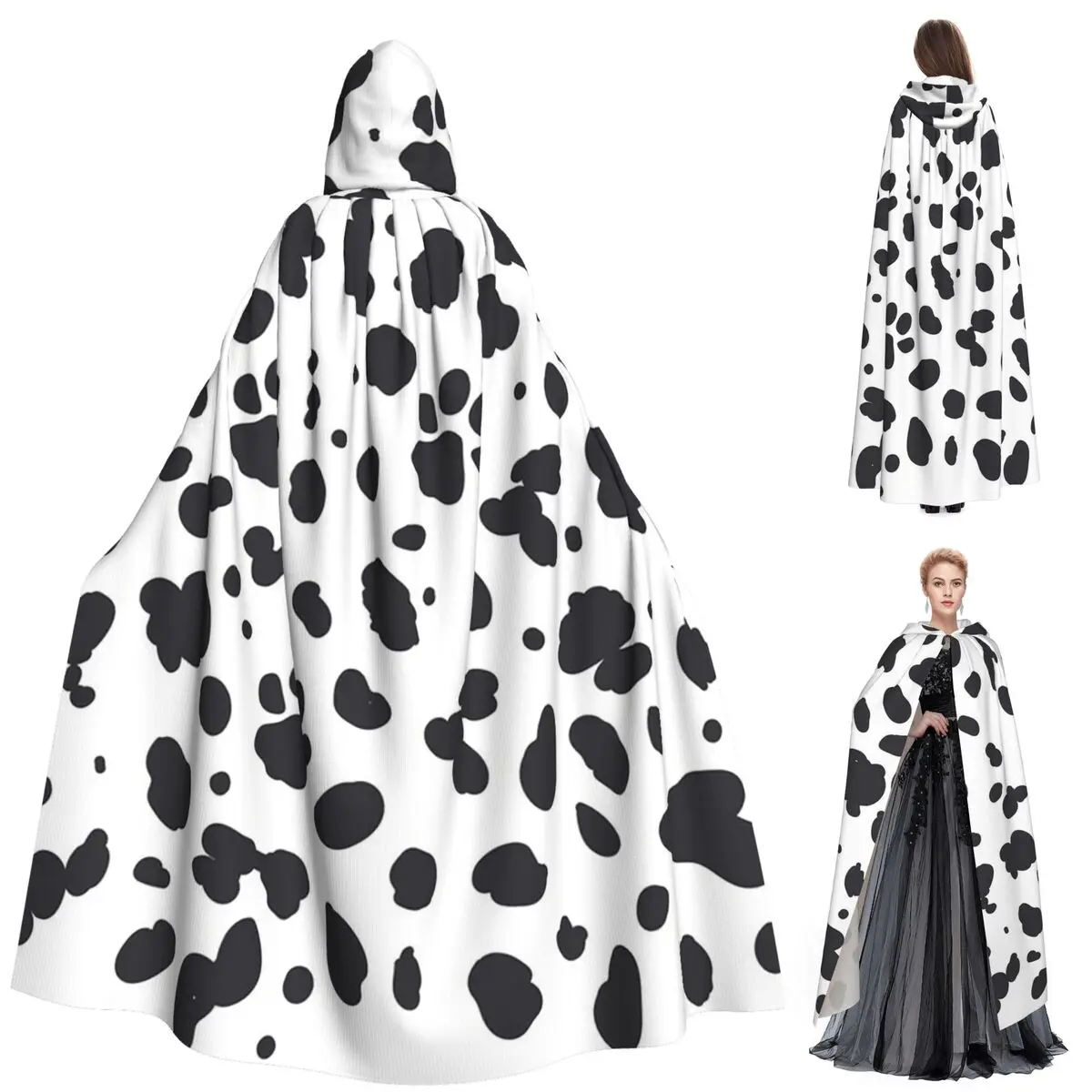 

Dalmatian Spots Paws Print Dalmatian Dog Print Long Hooded Cloak Witch Medieval Costume Cosplay Cape HalloweenVampire Adult