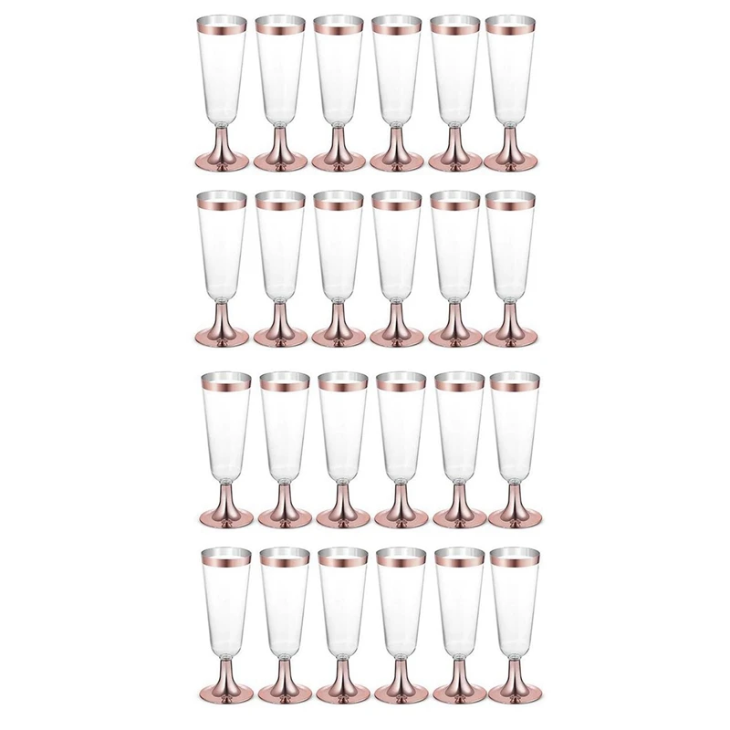 24X Wedding Champagne Flute Creative Disposable Plastic Wedding Cup Champagne Glass Drinking Utensils Rose Gold