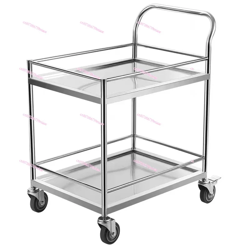 304 Stainless Steel Trolley Silent Double Layer Flat Car School Laboratory Medical Equipment Trolley Fence Car