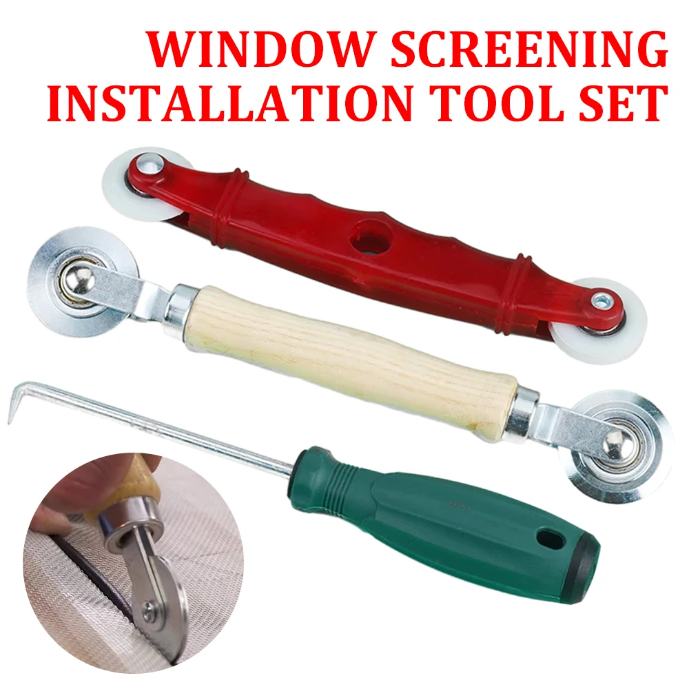 

3pcs Stainless Steel /Rubber Gauze Wheel Window Install Tools Screen Door Installation Hand Spline Roller Mesh Pressing Wheel