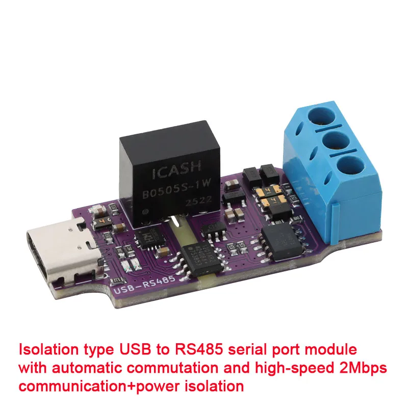 USB to RS485 Isolated Serial Port Module Auto Commutation 2Mbps High-Speed Communication with Power Isolation & Type-C Interface