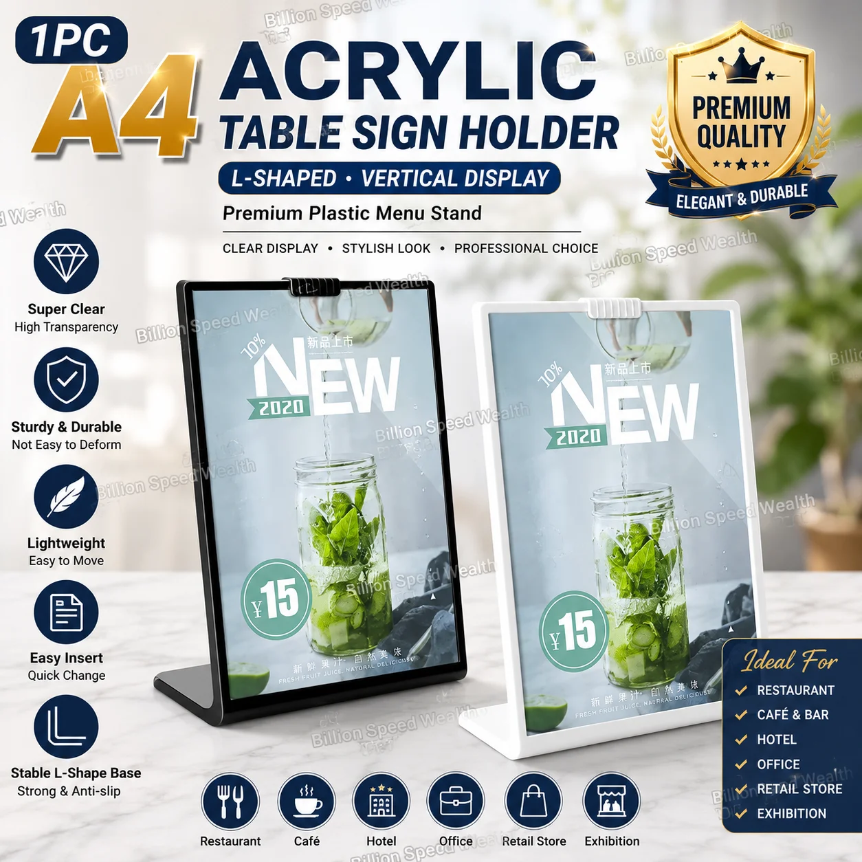 1PS A4Acrylic Panel Menu Display Stand L-Shaped Vertical Table Card Table Brand High-End Plastic Wine Catalog Menu Name Card