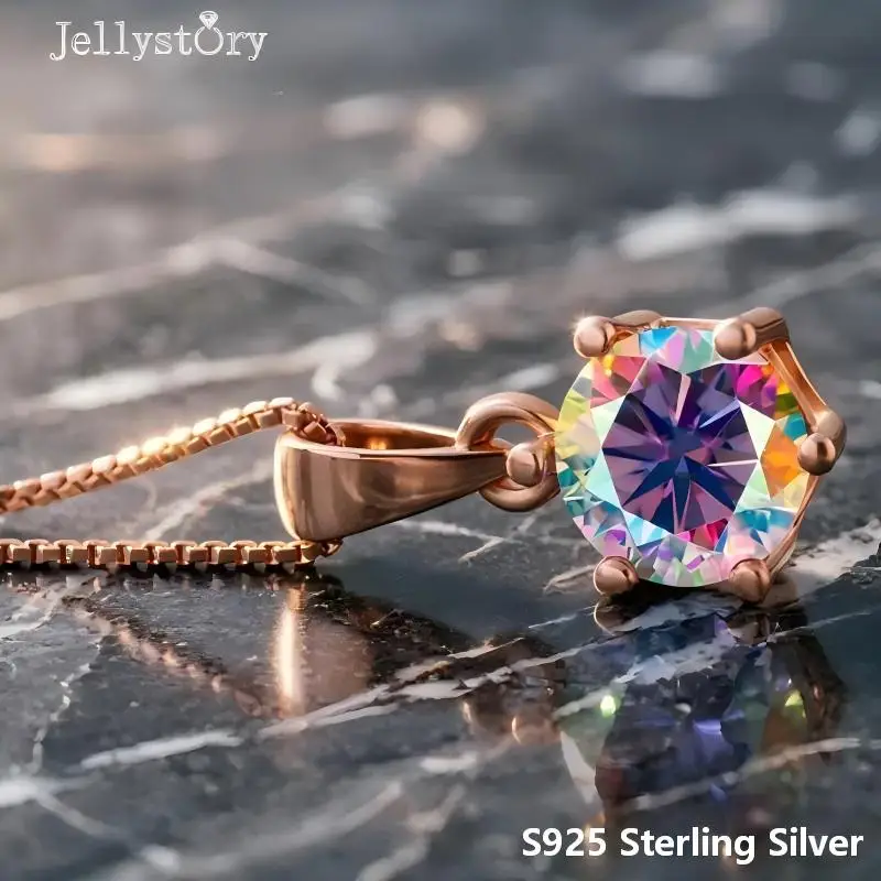 Jellystory Round 1ct Moissanite Solitaire Pendant S925 Sterling Silver Necklace Stunning Diamond Look Bridal Gift for Women