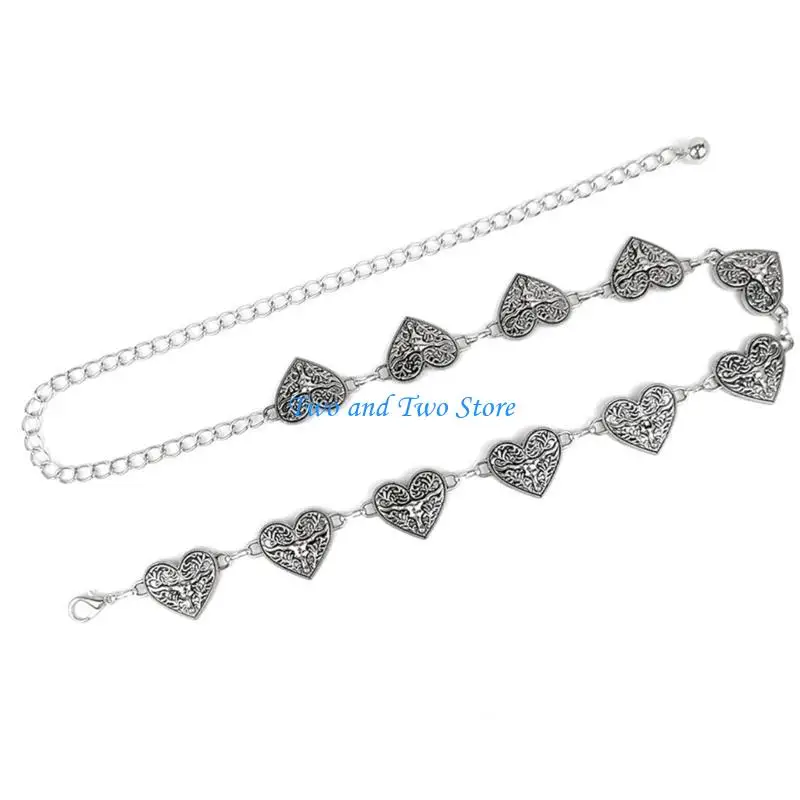 HX6F أنيقة حزام على شكل سلسلة معدنية القلب قلادة الخصر حزام على شكل سلسلة فستان الزخرفية سلسلة حفلة الخصر الديكورات مجوهرات