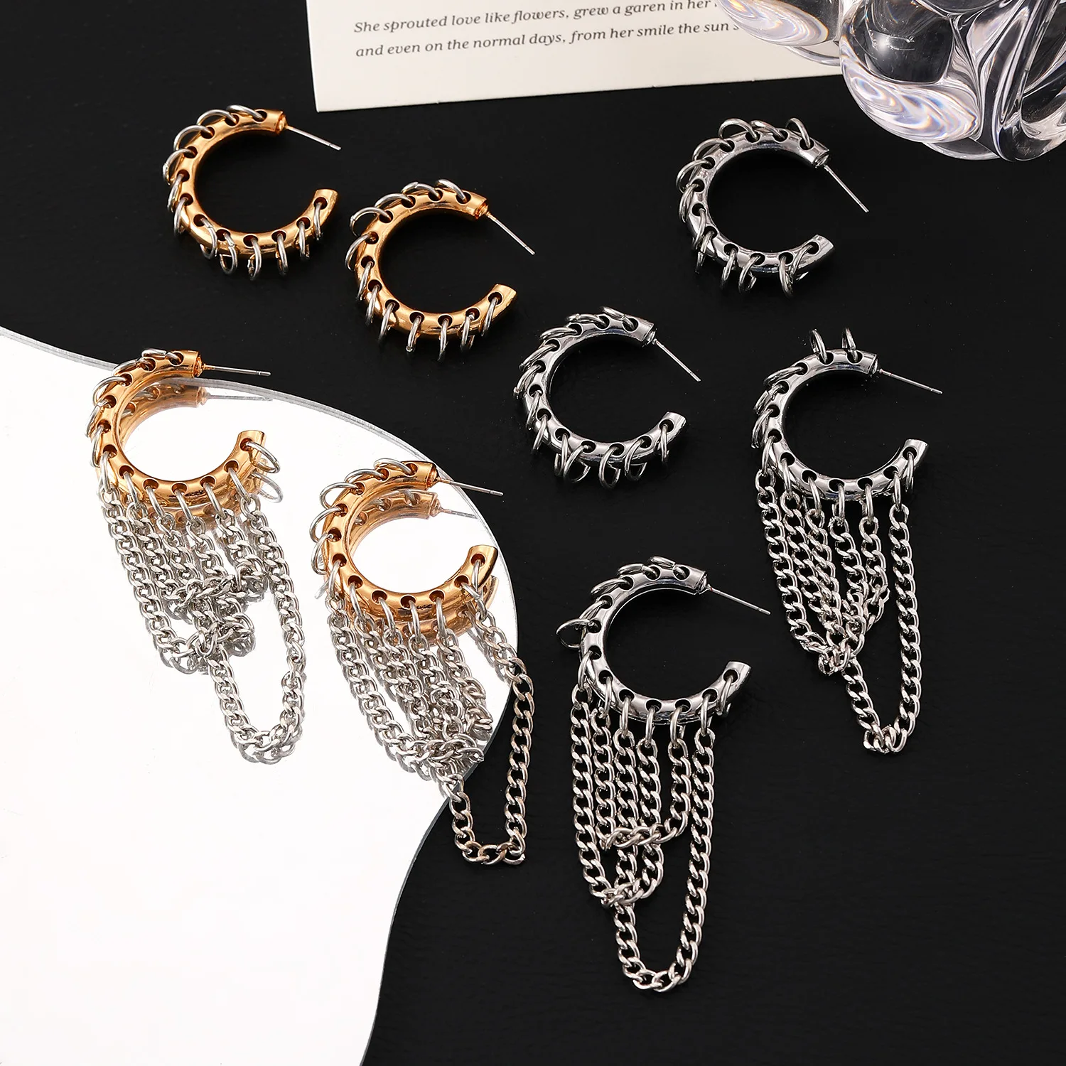 

1pc Titanium steel chain design, gold and silver earrings, fashionable earrings for women, gold-plated and color preserving