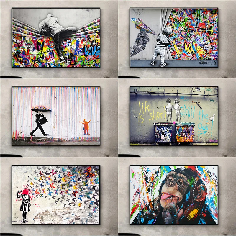 

Banksy Graffiti Wall Art Canvas Painting Posters Prints Abstract Wall Pictures for Living Room Home Decoration Cuadros No Frame