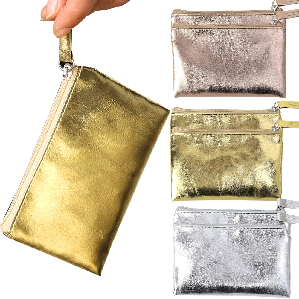 PU Leather Mini Zipper Coin Storage Bag Women Multifunctional Lipstick Coin Key Organizer Card Holder Silver Coin Purse Wallet