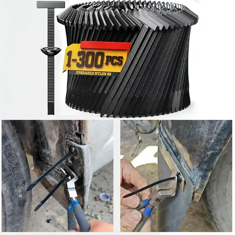 Piercing Pin, Binding Belt, Buckle, Automotive Nylon, High-strength, Anti-aging Plastic, Black Tensioner 1-300pcs