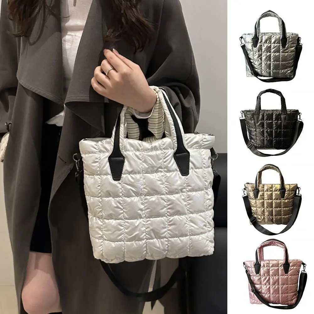 New Solid Color Quilted Tote Bag Large Capacity Waterproof Puffer Crossbody Bag Lightweight Shoulder Bags