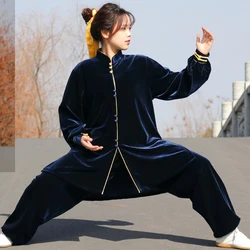 Adult Unisex Velvet Tai Chi Suit Men Women Autumn Winter Long Sleeved Tang Suit Kung Fu Costumes National Arts Practice Clothes
