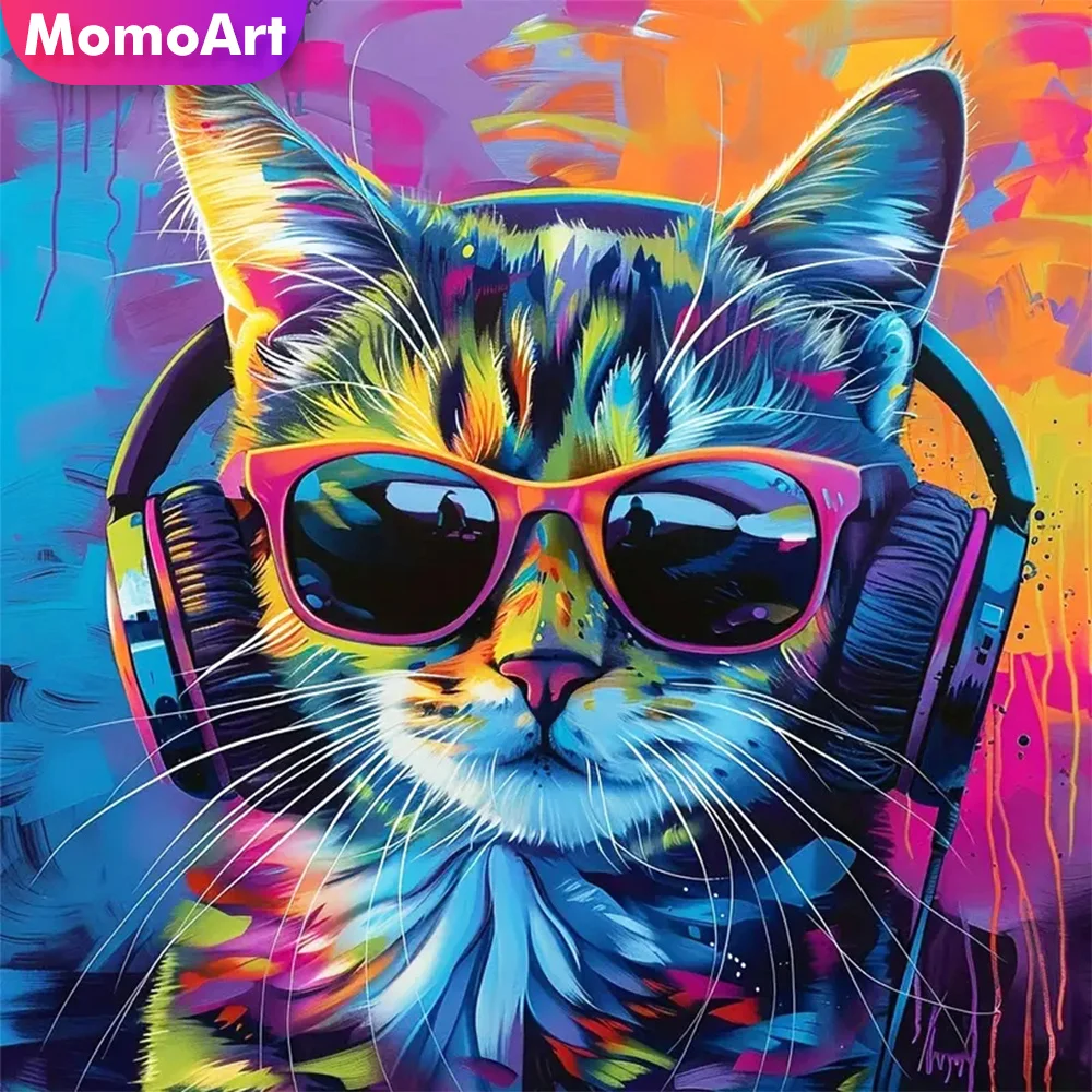 Momoart Diamond Mosaic Cat Animal Picture Rhinestones 5D DIY Embroidery Full Square Round Painting Handmade Hobby