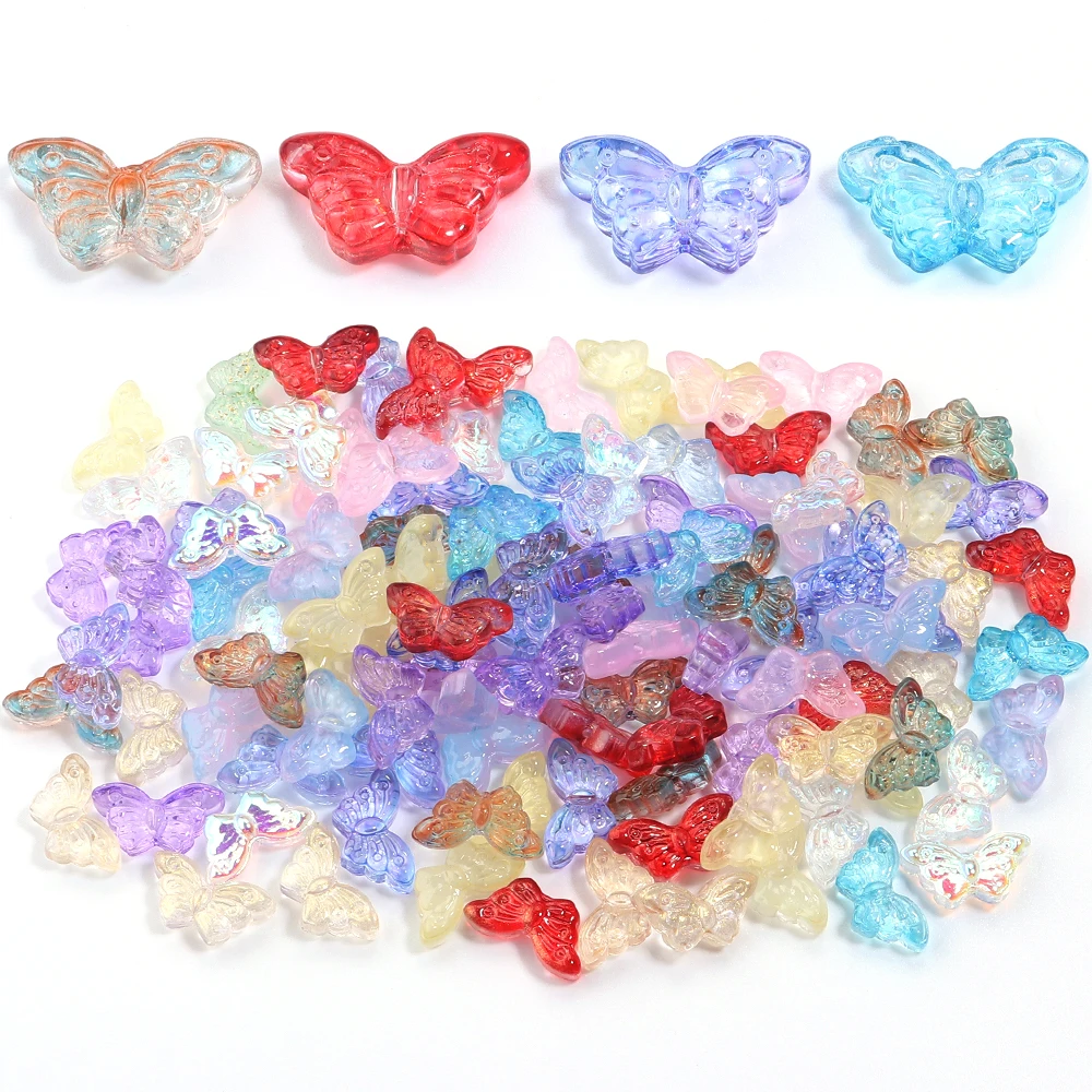 

50 шт. блестящие стеклянные бусины в форме бабочки, цветные милые бусины лэмпворк для изготовления ювелирных изделий, аксессуары, браслет «сделай сам», ожерелье, цепочка для телефона