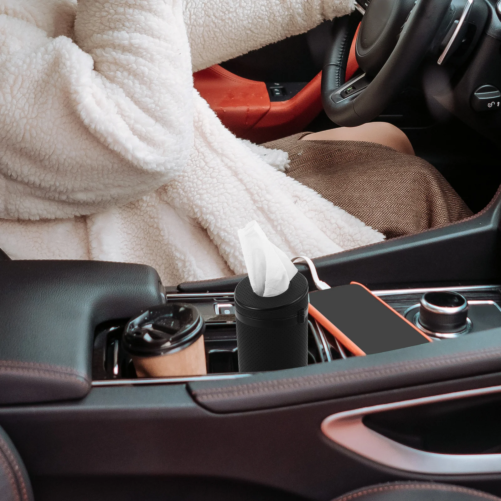 

PU Cylinder Car Tissue Holder Box Round Tissue Case for Vehicle Paper Towels Napkins Storage Car Holder