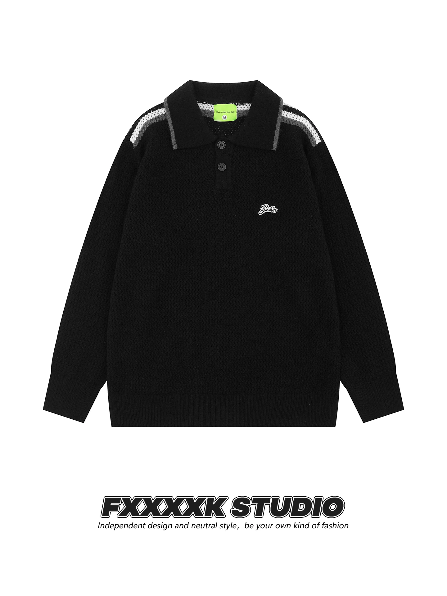 

Оригинальный корейский винтажный вязаный свитер FXK в стиле колледж, свободный крой, с воротником, простой, универсальный, с длинными рукавами