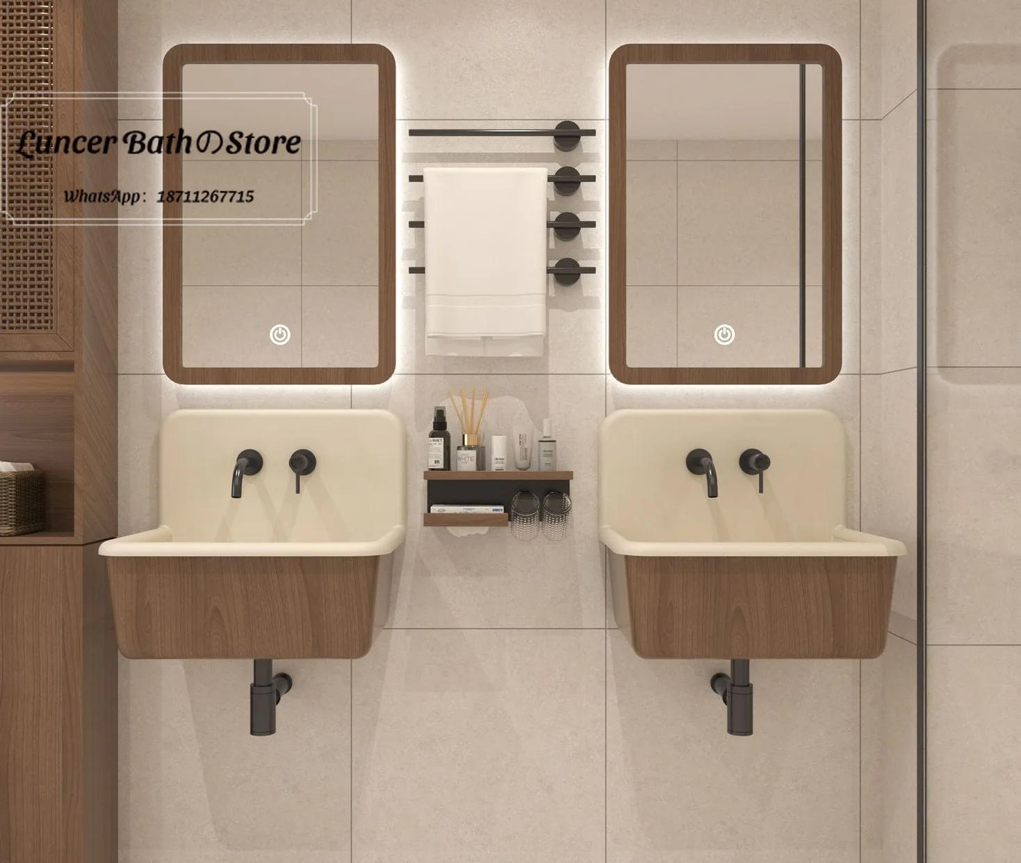 Medieval style wall-mounted walnut pattern bathroom cabinet designer wall-mounted washbasin
