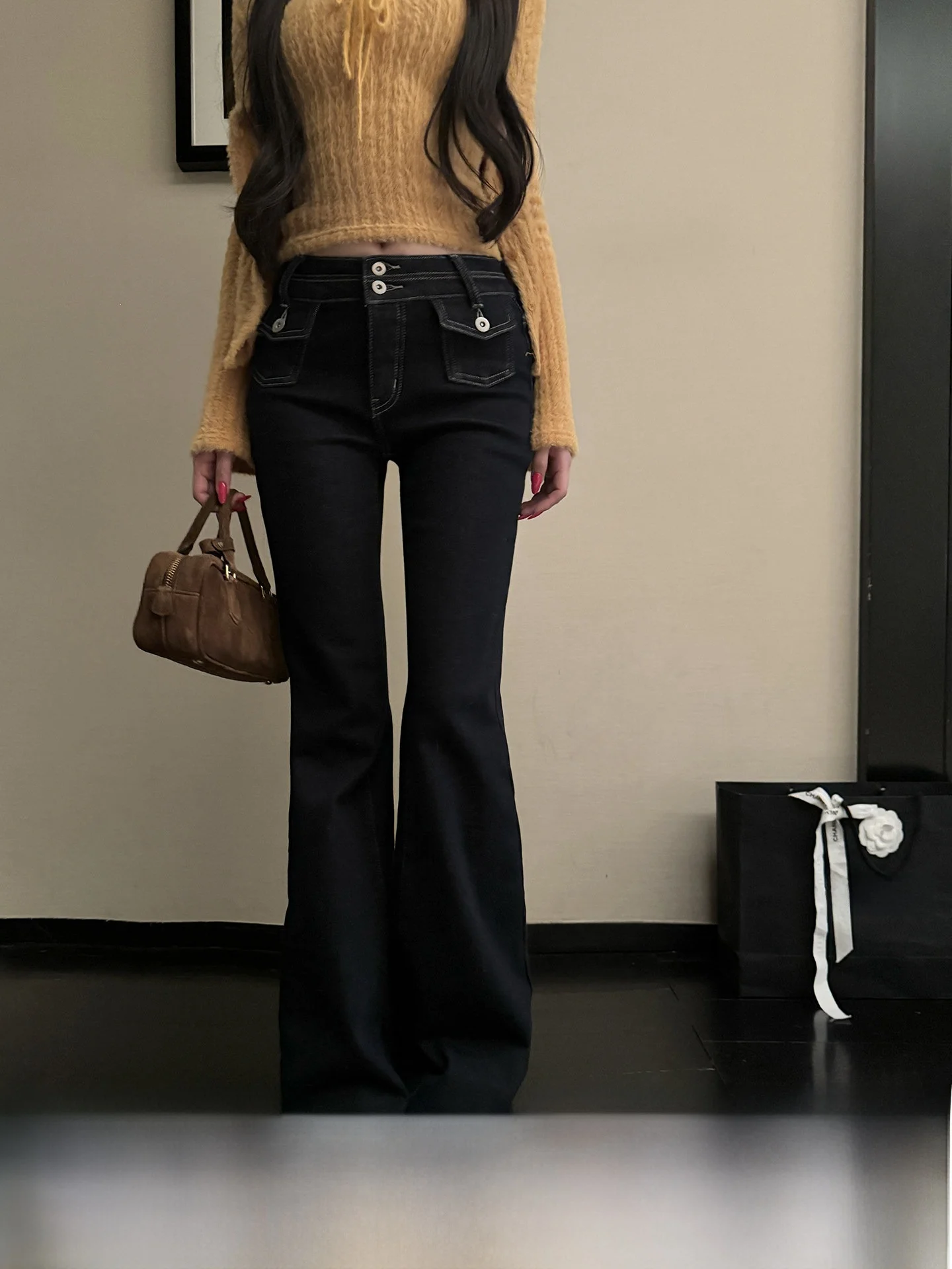 

Женские джинсы с низкой посадкой, расклешенные, широкие штанины, супервысокая талия, повседневные брюки для похудения, модные джинсы OYFF из Китая