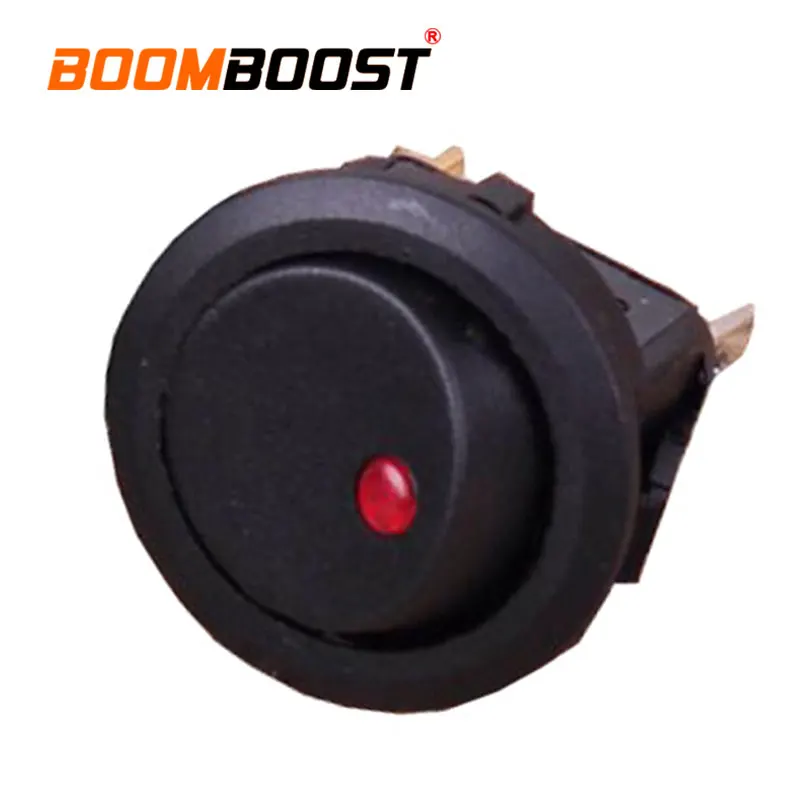 100PCS 12V 3-Pin Car Boat On/Off Round Dot LED Rocker Switch (Red) for Flashing/Chassis/Dome Lights