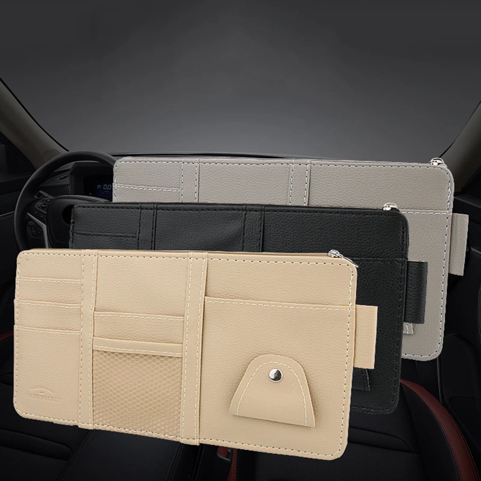 Car Sun Visor Organizer, Auto Interior Accessories Storage Pocket Truck Organizer Pouch Holder Tissue Case Bag for Card License - view 2