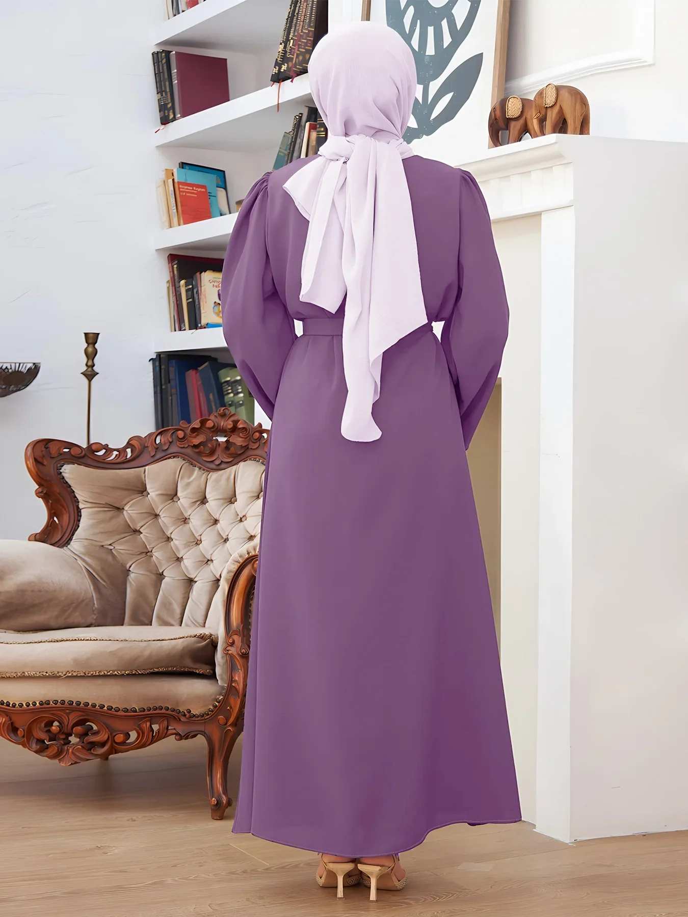 วินเทจแขนยาวมุสลิมดูไบตุรกี Abaya Hijab ผู้หญิง Maxi ยาวชุดลําลองปุ่ม Eid Mubarek Ramadan Sundress