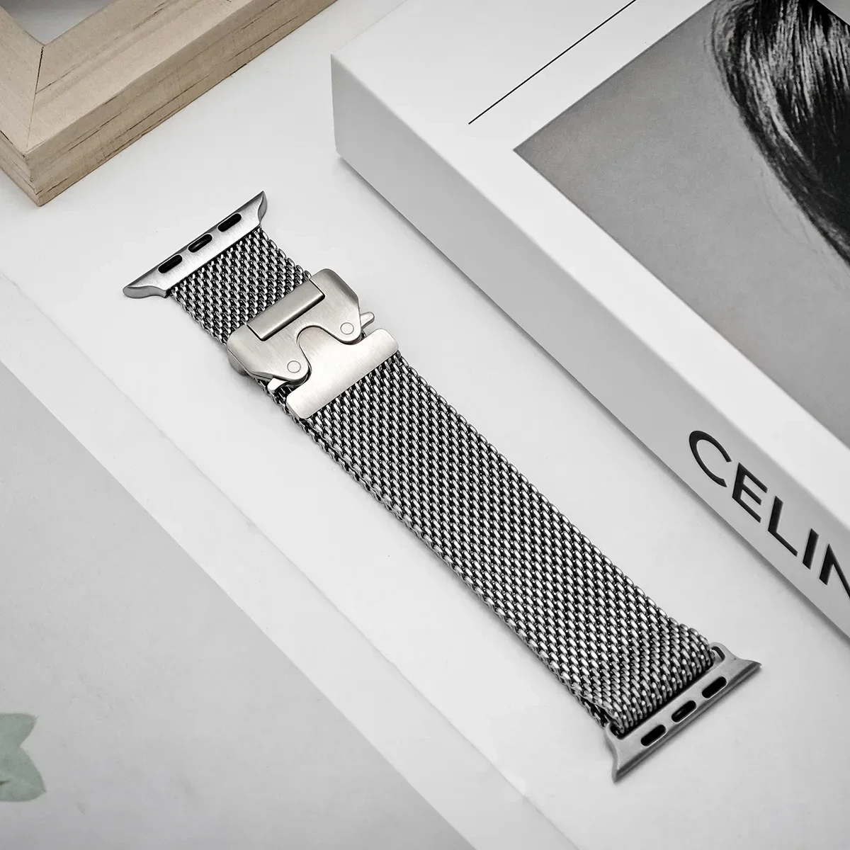 Titanium Band for Apple Watch Ultra 2 49mm 44 45 46mm 40 41 Series 10 9 8 7 Natural Milanese Loop IWatch Secure Parachute Buckle